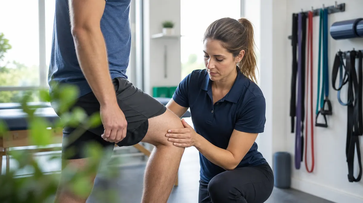 Physiotherapist assessing a runner's knee